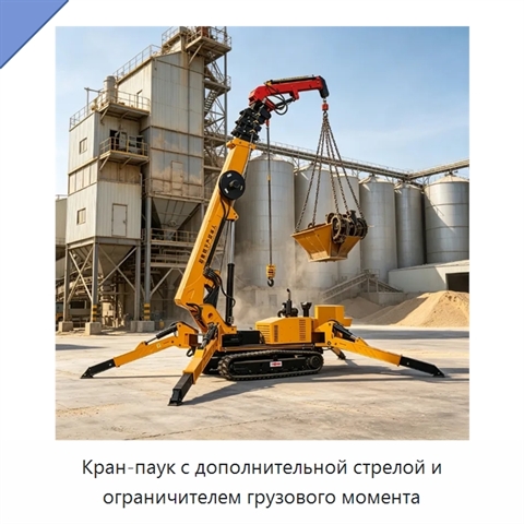 Кран-паук с дополнительной стрелой и ограничителем грузового момента