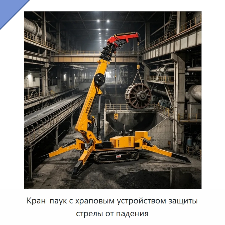 Кран-паук с храповым устройством защиты стрелы от падения — Краны
