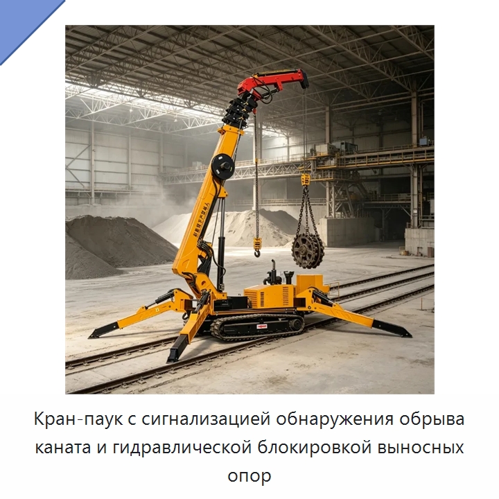 Кран-паук с сигнализацией обнаружения обрыва каната и гидравлической блокировкой выносных опор — Краны