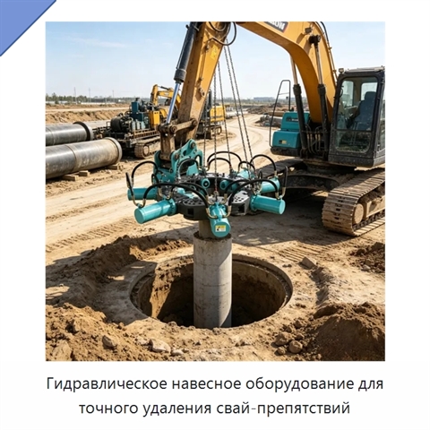 Гидравлическое навесное оборудование для точного удаления свай-препятствий