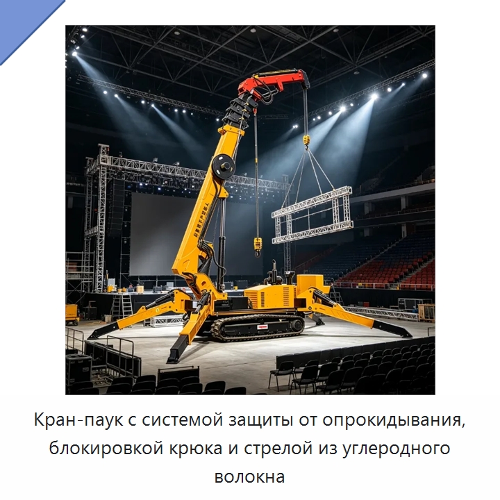 Кран-паук с системой защиты от опрокидывания, блокировкой крюка и стрелой из углеродного волокна — Краны
