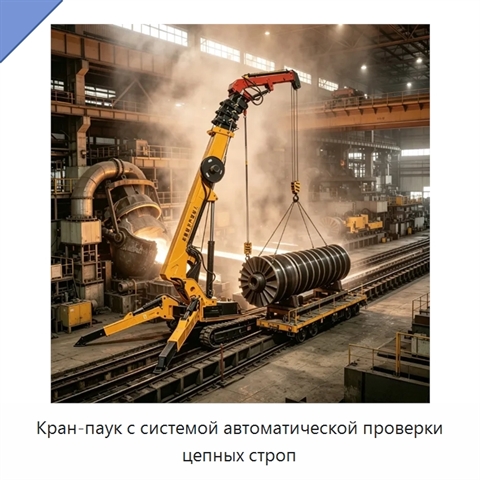 Кран-паук с системой автоматической проверки цепных строп
