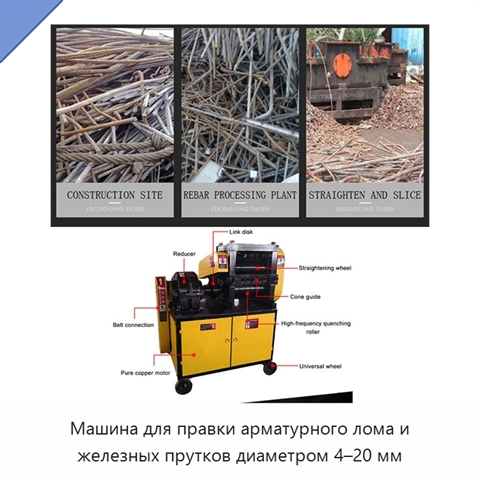 Машина для правки арматурного лома и железных прутков диаметром 4–20 мм