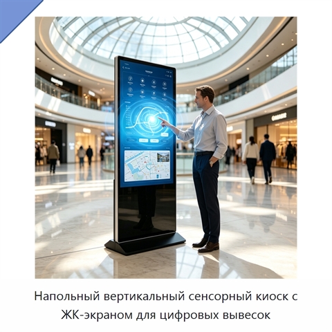 Напольный вертикальный сенсорный киоск с ЖК-экраном для цифровых вывесок