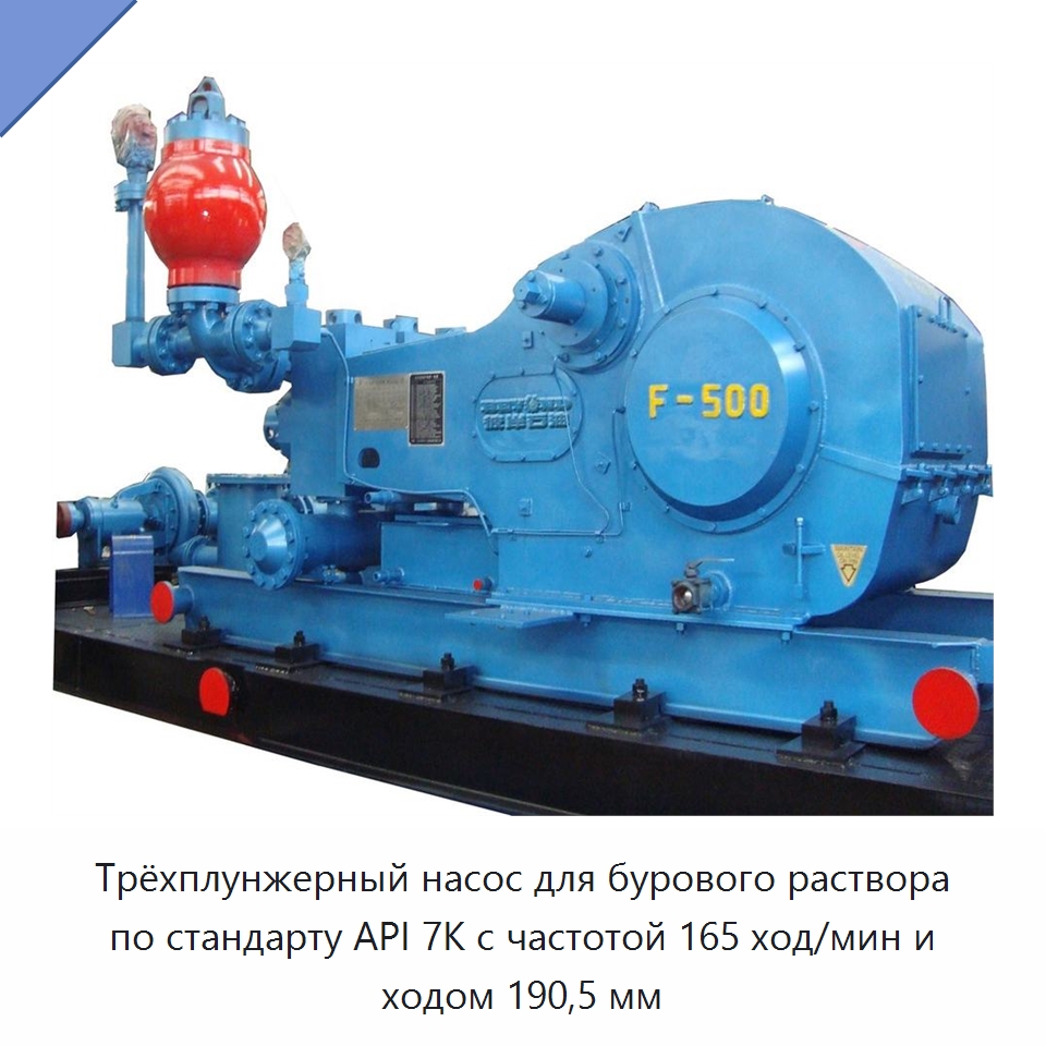 Трёхплунжерный насос для бурового раствора по стандарту API 7K с частотой 165 ход/мин и ходом 190,5 мм — Нефтепромысловое оборудование