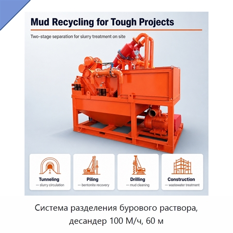 Система разделения бурового раствора, десандер 100 М/ч, 60 м