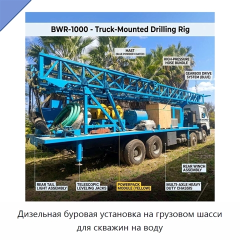 Дизельная буровая установка на грузовом шасси для скважин на воду