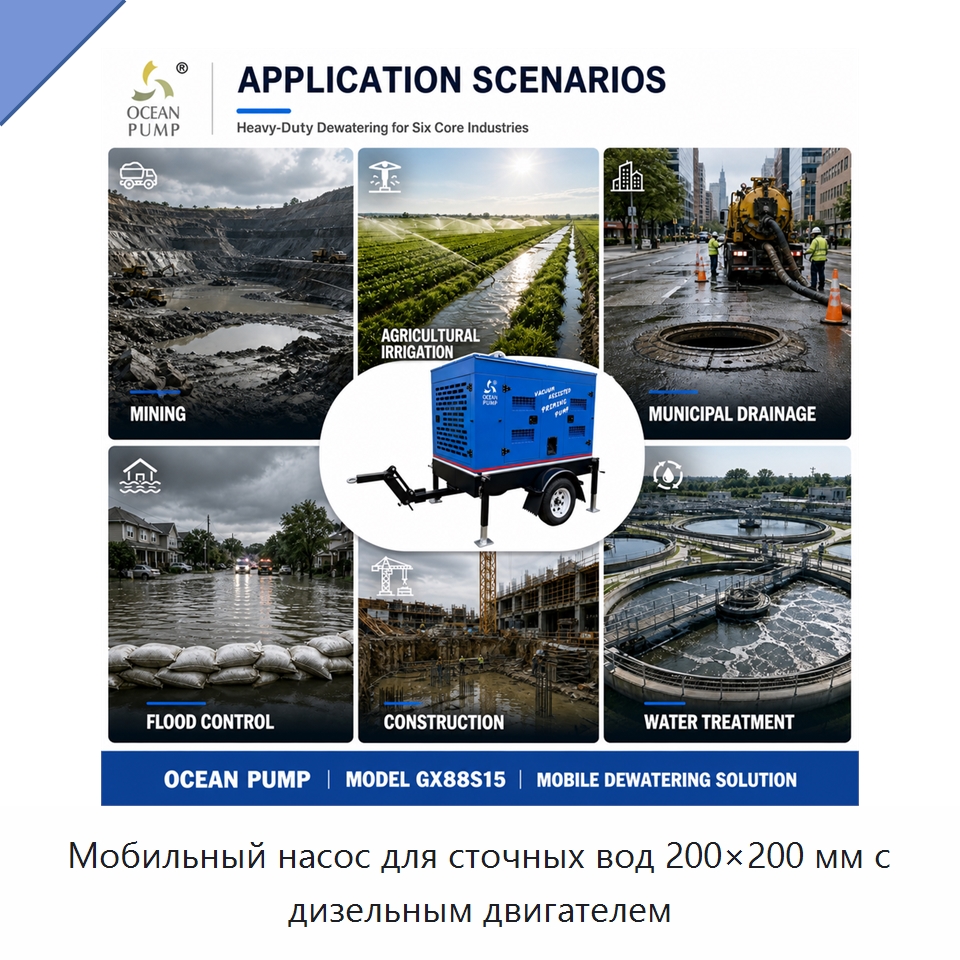 Мобильный насос для сточных вод 200×200 мм с дизельным двигателем — Насосы