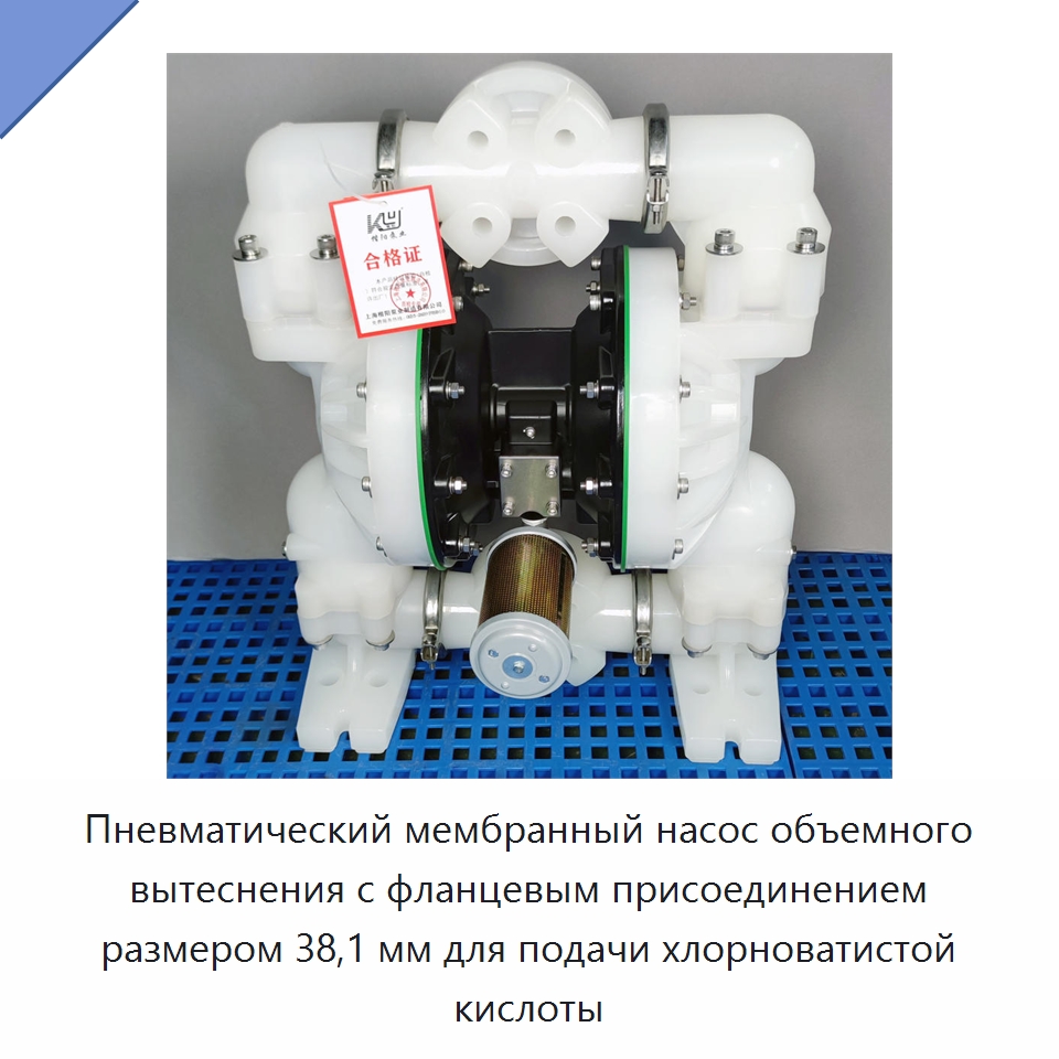 Пневматический мембранный насос объемного вытеснения с фланцевым присоединением размером 38,1 мм для подачи хлорноватистой кислоты — Насосы